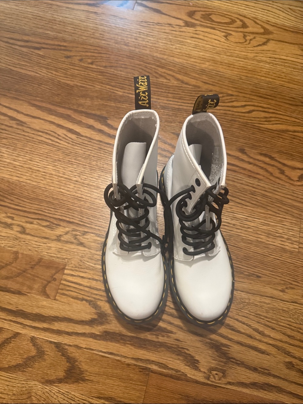 Dr. Martens White 8-Eye Leather Lace-Up Boots with Black Laces